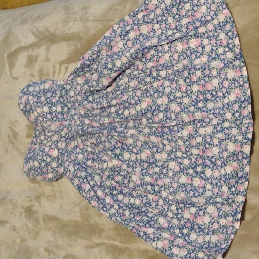 Dress blue pink and white floral mini strapless.